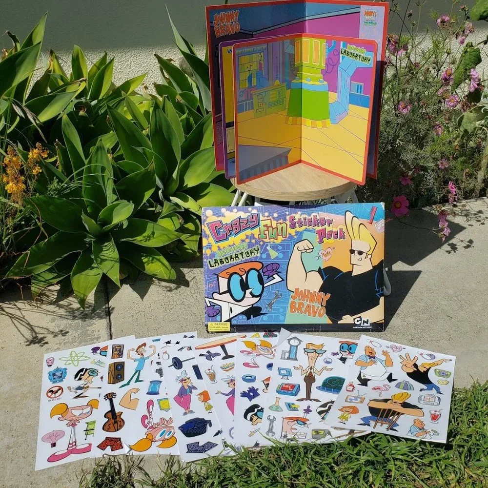Johnny Bravo Dexter's Laboratory LARGE Vinyl Sticker pack and storyboards Crazy